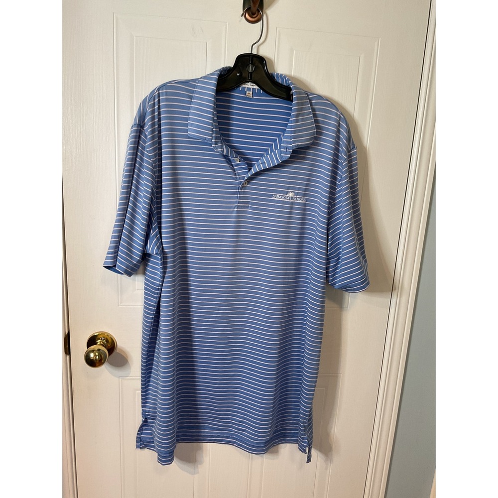 Peter Millar Polo Mens XL Blue Excellent Sarasota National Striped Golf Shirt